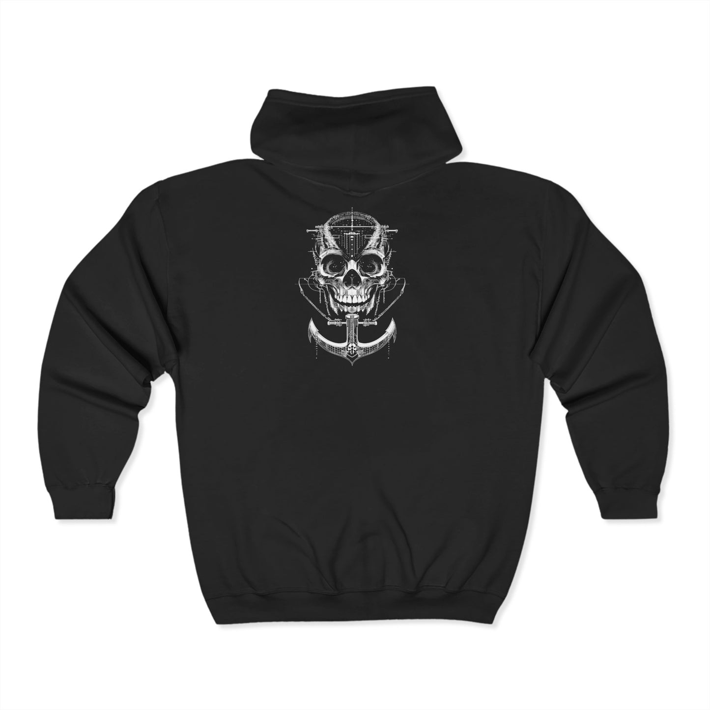 Full Zip Hooded Sweatshirt: GA Logo, Techno Skull back