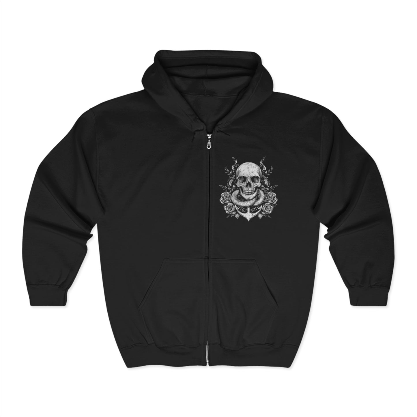 Full Zip Hooded Sweatshirt: Anchor, Snake, Skull & Roses